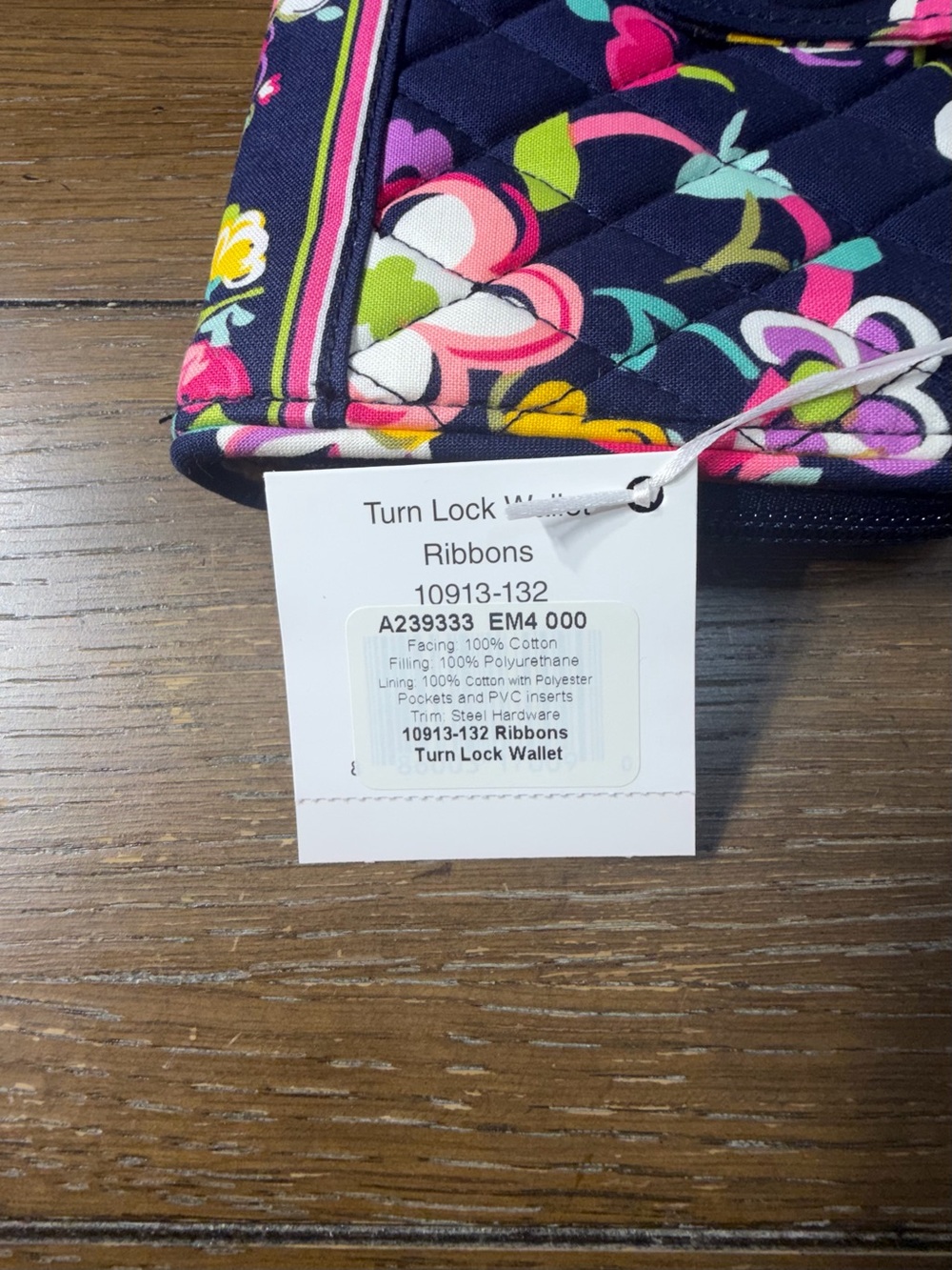 Vera Bradley Turn Lock Wallet - Ribbons - Navy Blue - Butterfly Floral NWT - Picture 3 of 5